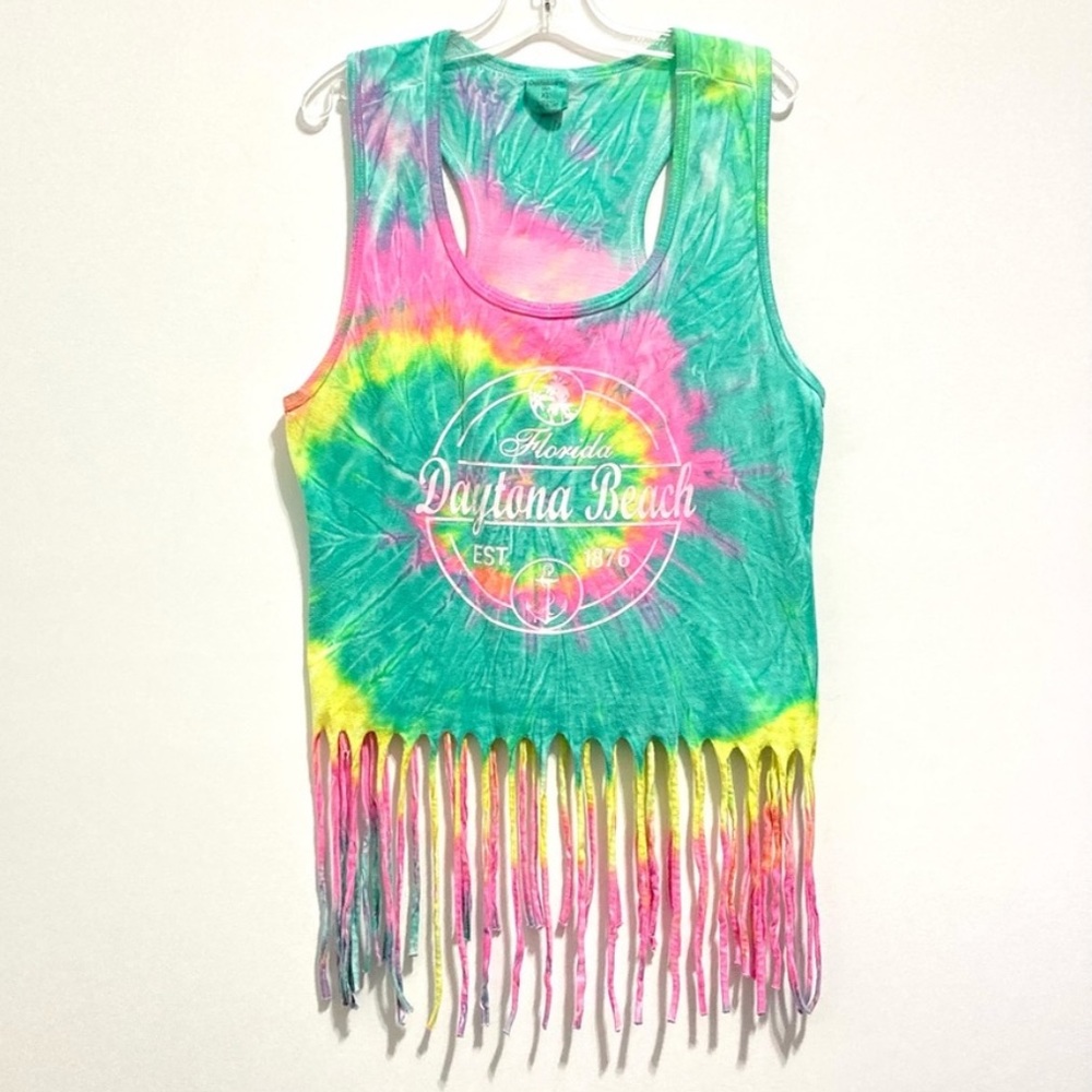 Daytona Beach Girls Tie Dye Fringe Tank Top